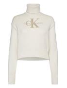 Chenille Monologo Sweater Tops Knitwear Turtleneck White Calvin Klein Jeans