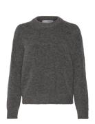 Slfsia Ras Ls Knit O-Neck Noos Tops Knitwear Jumpers Grey Selected Femme