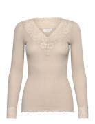 Organic T-Shirt W/ Lace Tops T-shirts & Tops Long-sleeved Beige Rosemunde