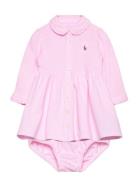 Oxford Mesh Dress & Bloomer Dresses & Skirts Dresses Baby Dresses Long-sleeved Baby Dresses Pink Ralph Lauren Baby