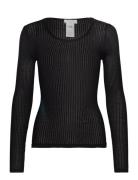 Belize Long Sleeve Pointelle T-Shir Tops T-shirts & Tops Long-sleeved Black Rosemunde