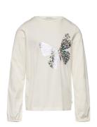 Special Artwork Longsleeve Tops T-shirts Long-sleeved T-Skjorte Cream Tom Tailor