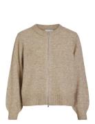 Vizichy O-Neck L/S Zip Knit Cardigan/R Tops Knitwear Cardigans Beige Vila