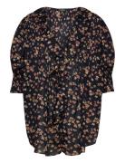 Floral Cotton Voile Puff-Sleeve Blouse Tops Blouses Long-sleeved Black Lauren Women