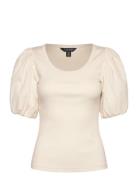 Stretch Cotton Balloon-Sleeve Tee Tops T-shirts & Tops Short-sleeved Cream Lauren Ralph Lauren