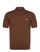 Classic Knitted Shirt Tops Knitwear Short Sleeve Knitted Polos Brown Fred Perry