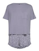 Pj Short Loosefit Flowers Pyjamas Nattøj Grey Hunkemöller