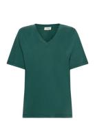 Slcolumbine Loose Fit V-Neck Ss Tops T-shirts & Tops Short-sleeved Green Soaked In Luxury