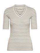 Dagnaiw Striped V-Neck Mix Ss Tops T-shirts & Tops Short-sleeved Grey InWear