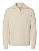 Slhland Ls Knit Half Zip Tops Knitwear Half Zip Jumpers Cream Selected Homme