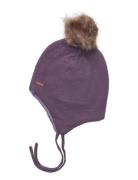 Hat W. Detachable Fake Fur Accessories Headwear Hats Beanie Purple Minymo