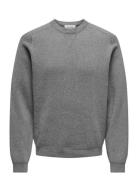 Onspin Reg 12 Crew Knit Tops Sweatshirts & Hoodies Sweatshirts Grey ONLY & SONS