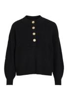 Vialva Highneck L/S Button Knit Top/R Tops Knitwear Jumpers Black Vila