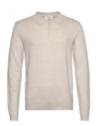 Long Sleeve Knitted Poloshirt Tops Knitwear Long Sleeve Knitted Polos Cream Lindbergh