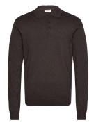 Long Sleeve Knitted Poloshirt Tops Knitwear Long Sleeve Knitted Polos Brown Lindbergh