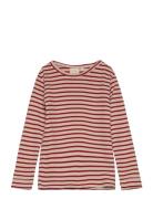 T-Shirt L/S Modal Striped Tops T-shirts Long-sleeved T-Skjorte Red Petit Piao