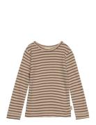 T-Shirt L/S Modal Striped Tops T-shirts Long-sleeved T-Skjorte Brown Petit Piao