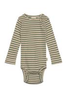 Body L/S Modal Striped Bodies Long-sleeved Green Petit Piao