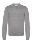 Long Sleeve Knitted Poloshirt Tops Knitwear Long Sleeve Knitted Polos Grey Lindbergh