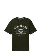 Logo Tee Tops T-Kortærmet Skjorte Khaki Green Tom Tailor