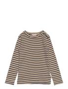 T-Shirt L/S Modal Striped Tops T-shirts Long-sleeved T-Skjorte Beige Petit Piao