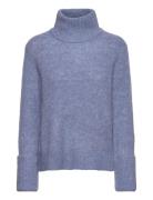 Slfsia Ras Ls Knit High Neck Tops Knitwear Turtleneck Blue Selected Femme