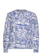 Wonderland Printed Big Collar Blouse Tops Blouses Long-sleeved Blue Bobo Choses