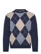 Argyle C-Neck Tops Knitwear Round Necks Navy GANT