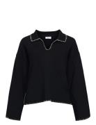 Objreynard Ls V-Neck Stich Pullover Div Tops Knitwear Jumpers Black Object