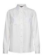 Candice Embroidered Satin Blouse Tops Shirts Long-sleeved White Lexington Clothing