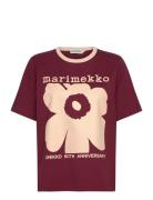 Erna Unikko Placement Tops T-shirts & Tops Short-sleeved Burgundy Marimekko