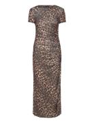 Leopard-Print Dress With Ruffled Details Maxikjole Festkjole Brown Mango