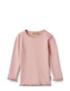 Rib T-Shirt L/S Reese Tops T-shirts Long-sleeved T-Skjorte Pink Wheat