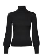 Button-Trim Mockneck Sweater Tops Knitwear Turtleneck Black Lauren Ralph Lauren