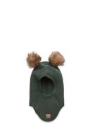 Wool Fullface W. Pom Pom Accessories Headwear Balaclava Green Mikk-line