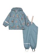 Rainwear Set - Aop, W. Fleece Outerwear Rainwear Rainwear Sets Blue CeLaVi