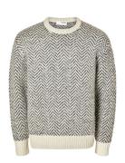 Slhharry Ls Knit Relaxed Crew Neck Tops Knitwear Round Necks Beige Selected Homme