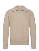 Sweater With Polo-Neck Structure And Zip Tops Knitwear Half Zip Jumpers Beige Mango