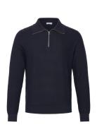 Sweater With Polo-Neck Structure And Zip Tops Knitwear Half Zip Jumpers Navy Mango