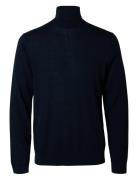 Slhtray Ls Knit Merino Roll Neck Noos Tops Polos Long-sleeved Navy Selected Homme