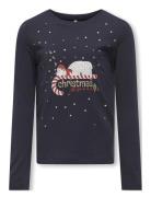 Kmgxmas Yrsa Life Reg Ls Top Jrs Tops T-shirts Long-sleeved T-Skjorte Navy Kids Only