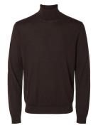 Slhtray Ls Knit Merino Roll Neck Noos Tops Polos Long-sleeved Brown Selected Homme