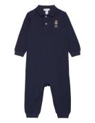 Polo Bear Cotton Mesh Polo Coverall Langærmet Body Navy Ralph Lauren Baby