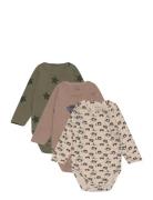 Hcbertram - Bodysuit 3-Pack Bodies Long-sleeved Khaki Green Hust & Claire