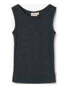 Wool Silk Singlet Iggy Tops T-shirts Sleeveless Navy Wheat