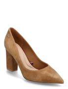 Block Heel Pointed Pump Suede Shoes Heels Pumps Classic Beige Tommy Hilfiger