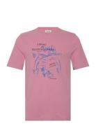 Linen Blend Front Artwork T-Shirt Tops T-Kortærmet Skjorte Pink Scotch & Soda