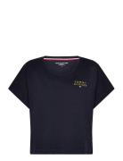 Ss T-Shirt Gold Embroidery Top Navy Tommy Hilfiger