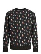 Jjxmas Merry Aop Sweat Crew Neck Jnr Tops Knitwear Pullovers Green Jack & J S