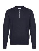 Ecovero L/S Zip Polo Tops Knitwear Long Sleeve Knitted Polos Navy Lindbergh